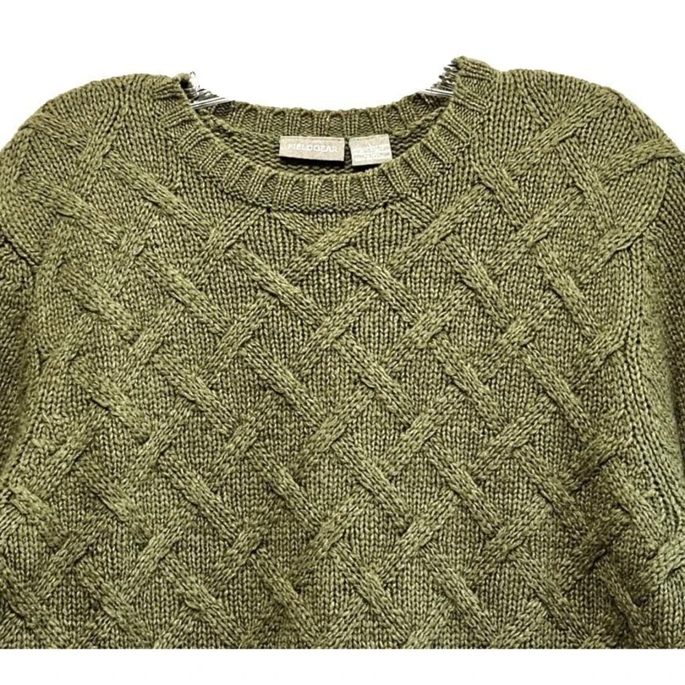 FieldGear Women's Sage Green Wool Sweater Large Textured Weave Pattern Australia